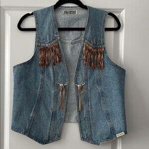 Hollywood The Jean People Vintage Denim Fringe & Bull Horn Detail Vest